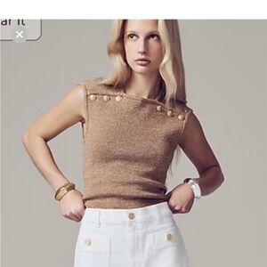 J. Crew Tan Sleeveless Blouse with Gold Buttons